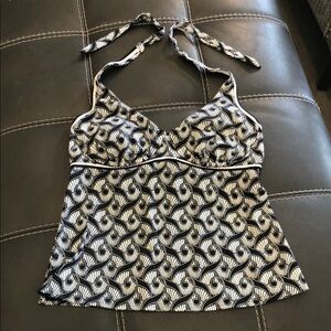 Lands’ End Black and White Halter Swim Top / Tankini Top Sz 10